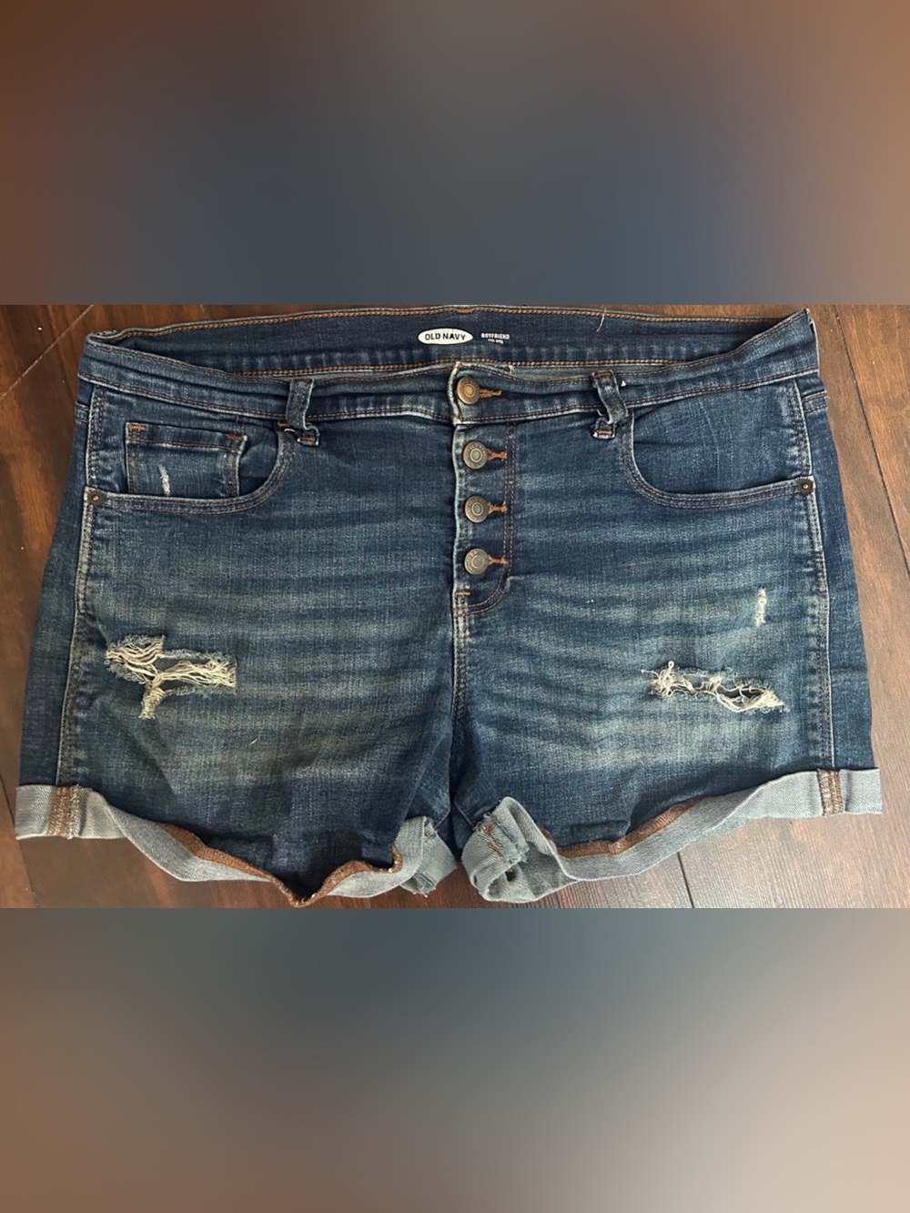 Old Navy Dark Blue Distressed Rolled Hem Denim Shorts